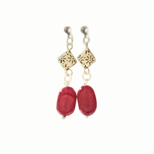 Silver And Ruby Jade Compliment Earrings