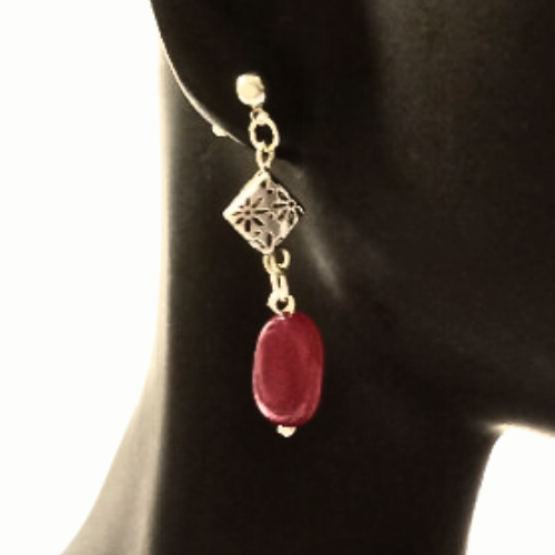 Silver And Ruby Jade Compliment Earrings