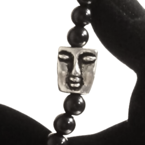 Silver Buddha Black Obsidian Bracelet