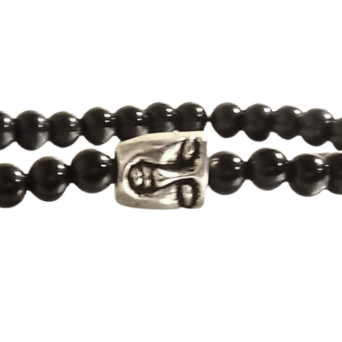 Silver Buddha Black Obsidian Bracelet