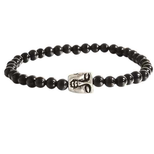 Silver Buddha Black Obsidian Bracelet