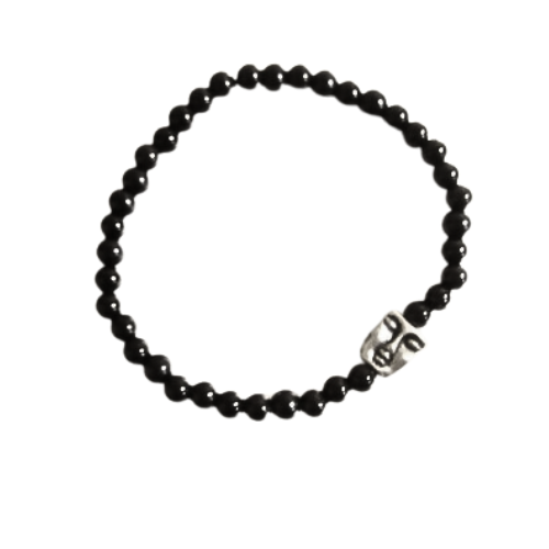 Silver Buddha Black Obsidian Bracelet