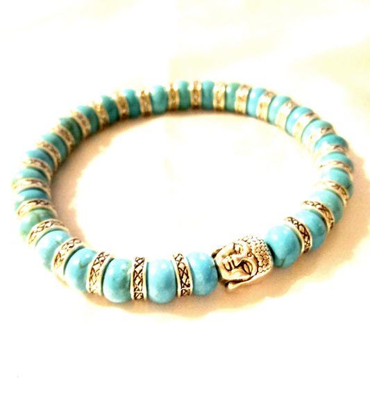 Silver Buddha Genuine Turquoise Bracelet