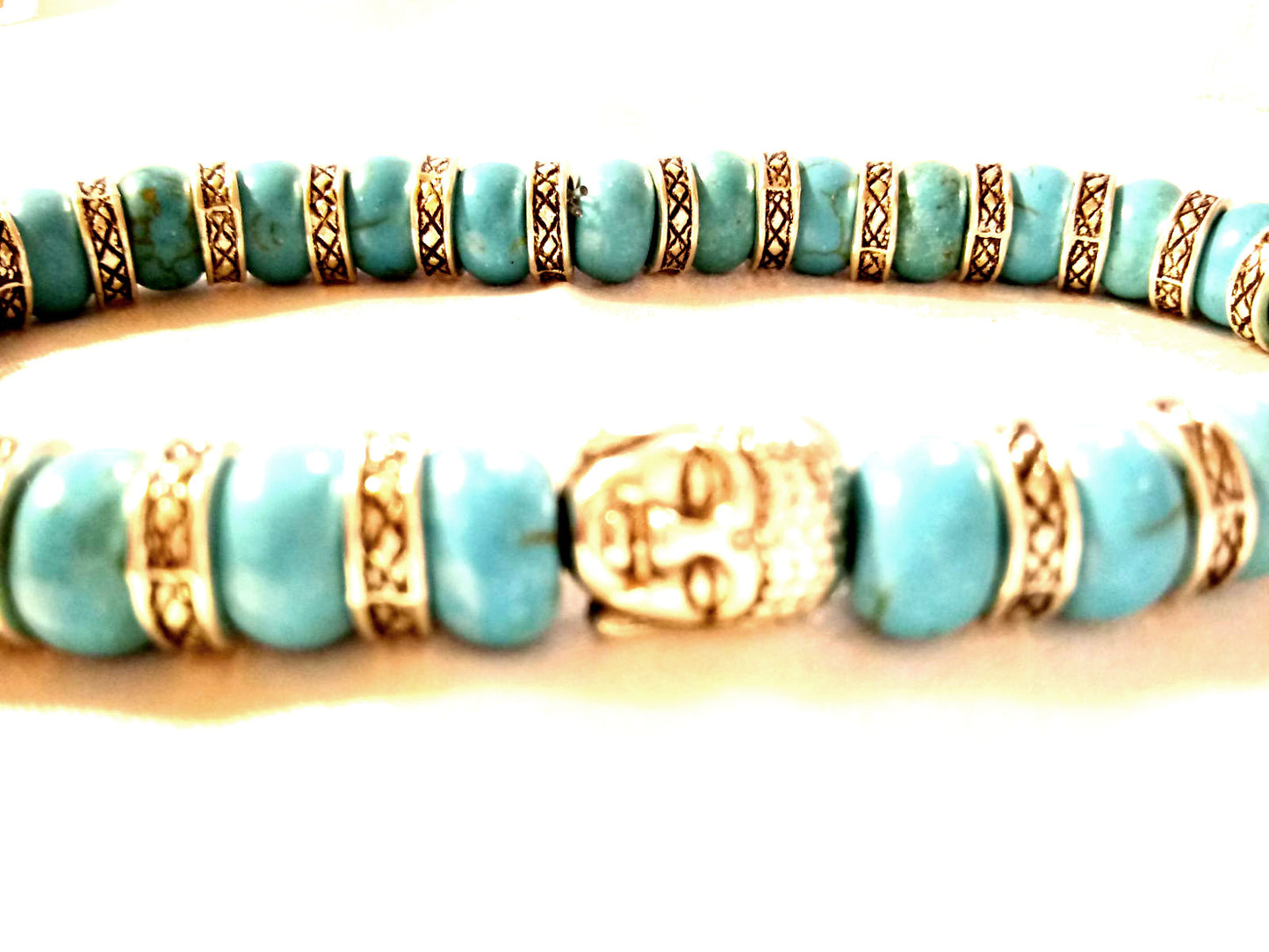 Silver Buddha Genuine Turquoise Bracelet