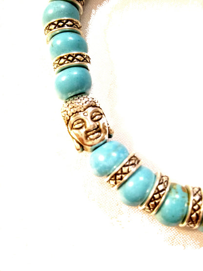 Silver Buddha Genuine Turquoise Bracelet
