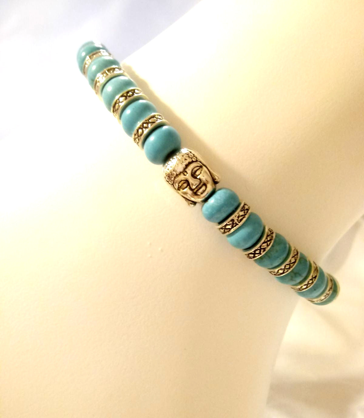 Silver Buddha Genuine Turquoise Bracelet