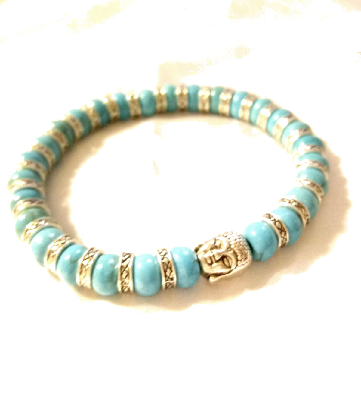 Silver Buddha Genuine Turquoise Bracelet