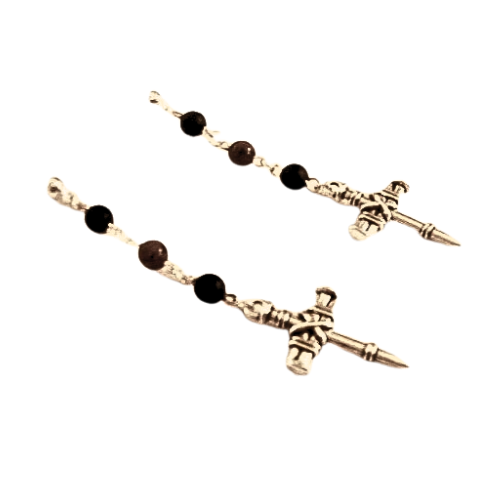 STEEL CROSS BEADED EARRINGS