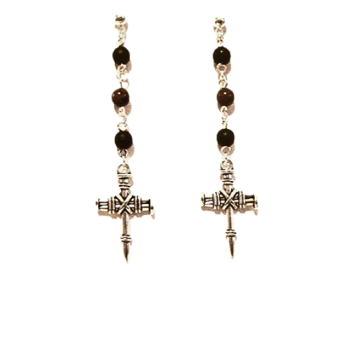 STEEL CROSS BEADED EARRINGS