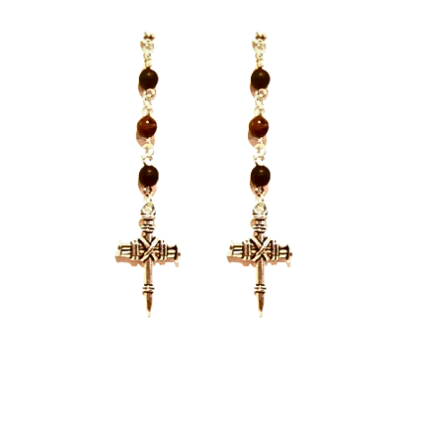 STEEL CROSS BEADED EARRINGS