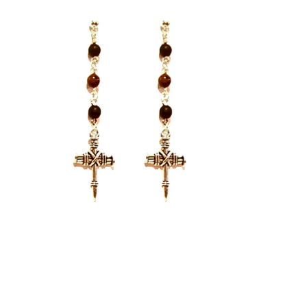 STEEL CROSS BEADED EARRINGS