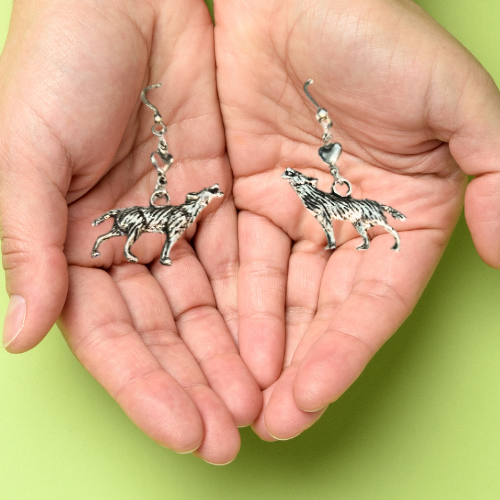 STEEL WOLF CHARM EARRINGS