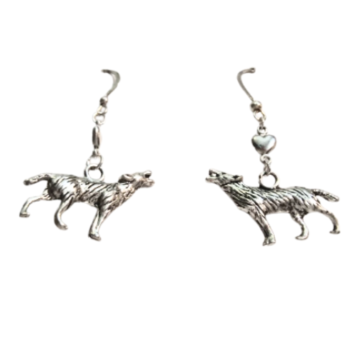 STEEL WOLF CHARM EARRINGS