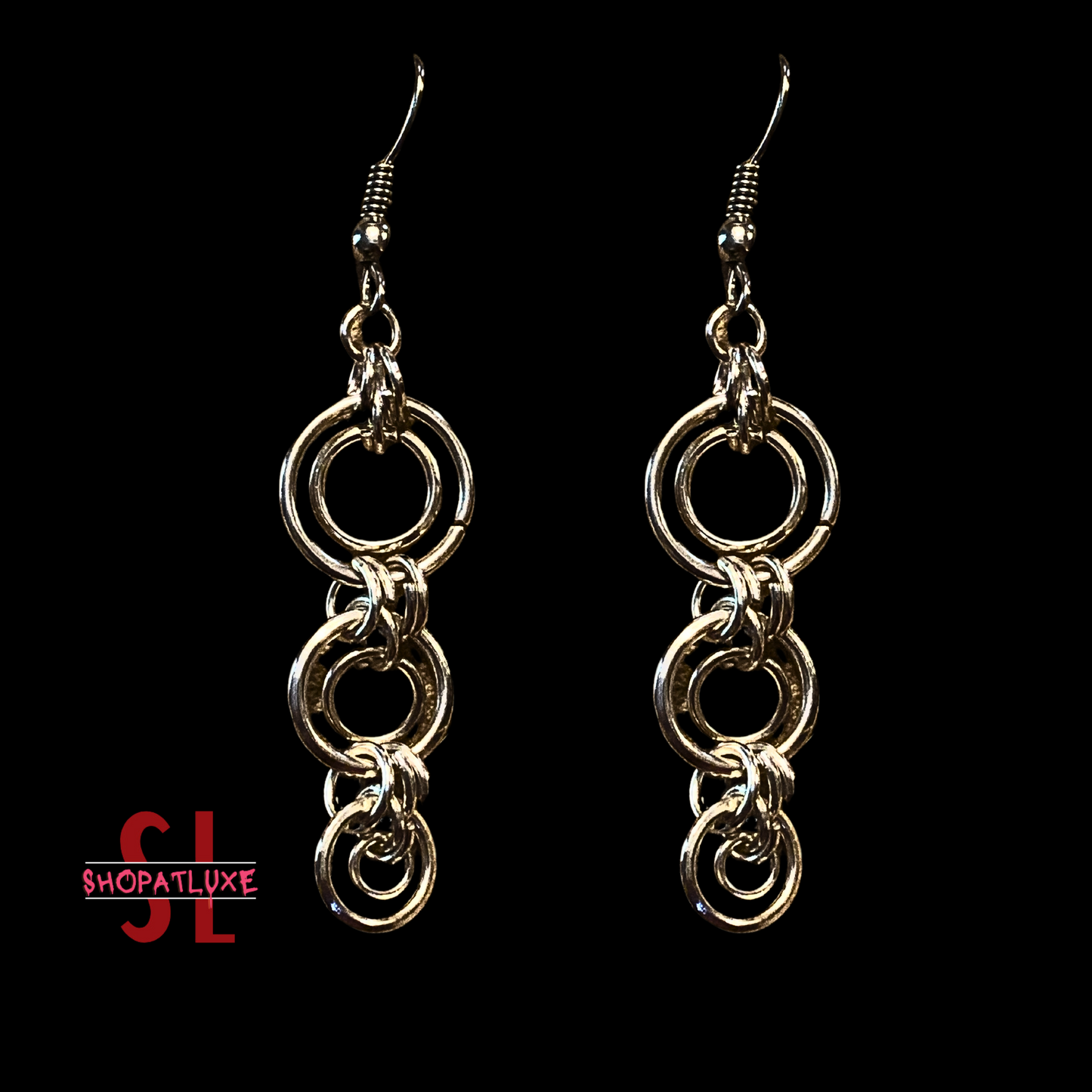 Silver In Movement Chainmail Earrings