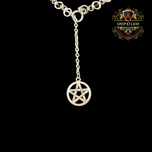 Sterling Silver Pentacle Star Lariat Chainmail Necklace