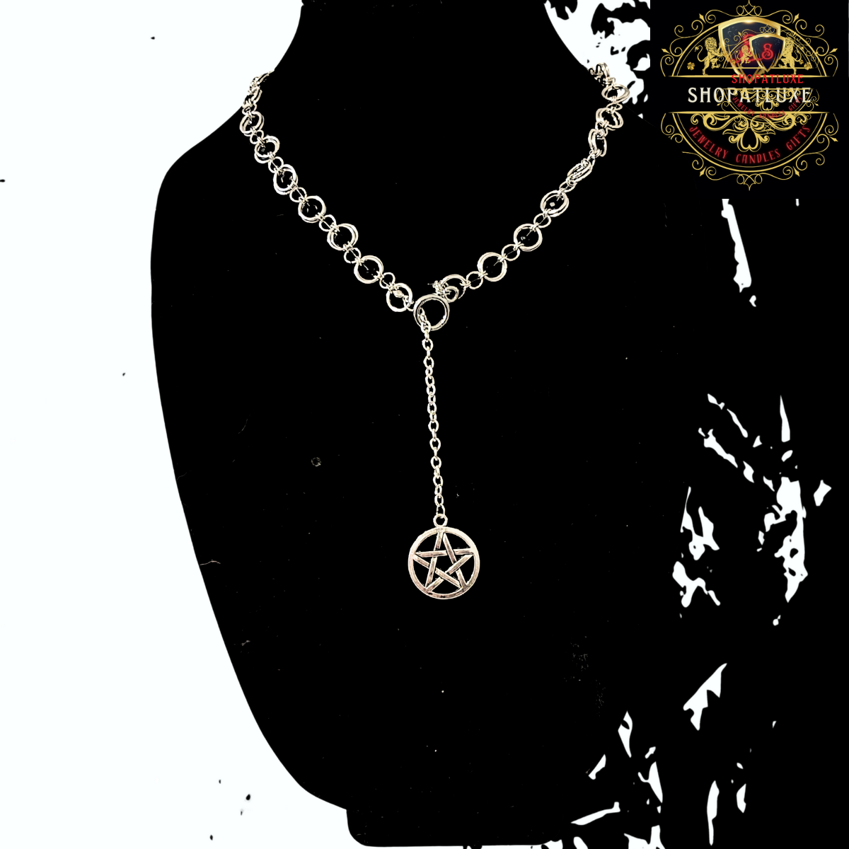 Sterling Silver Pentacle Star Lariat Chainmail Necklace