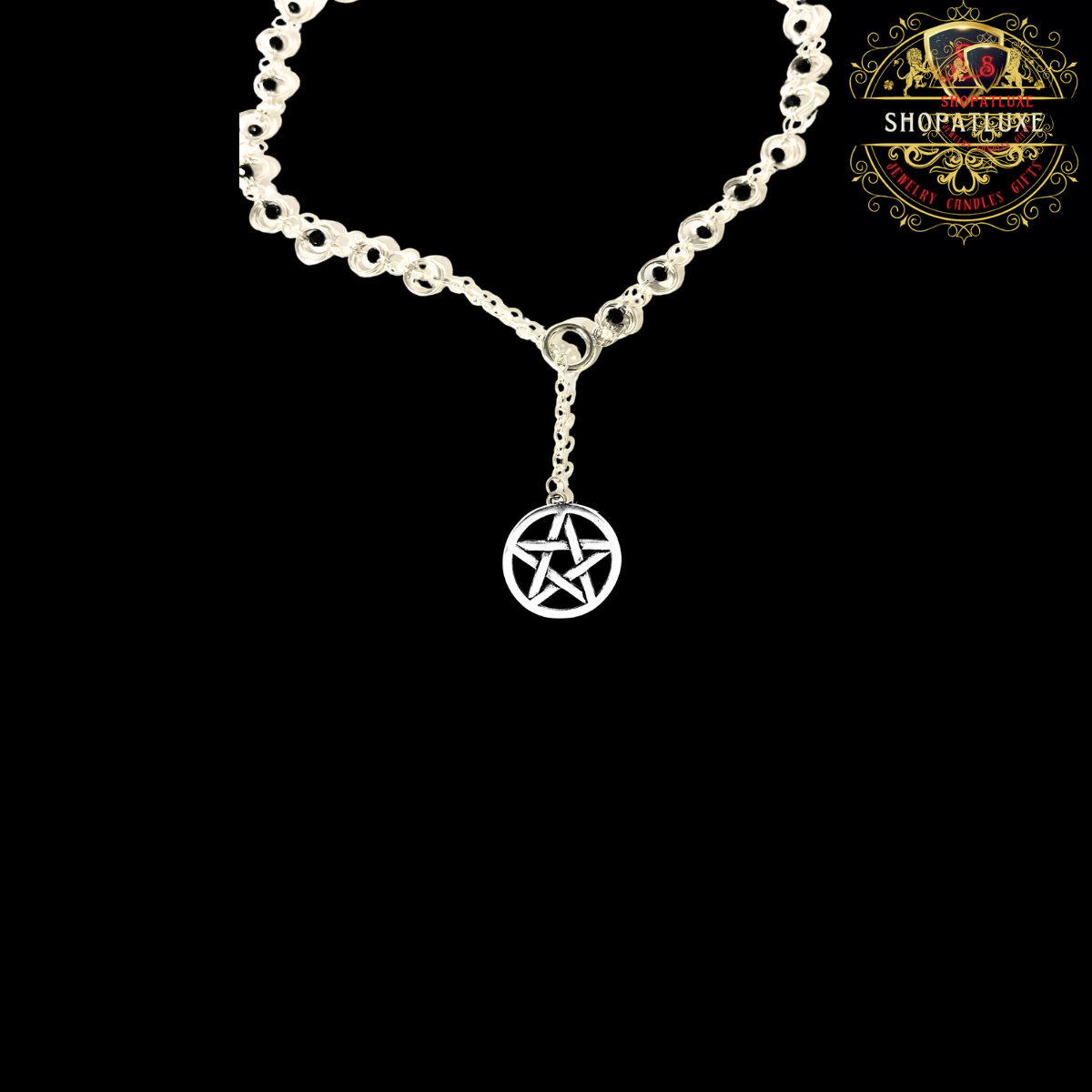 Sterling Silver Pentacle Star Lariat Chainmail Necklace