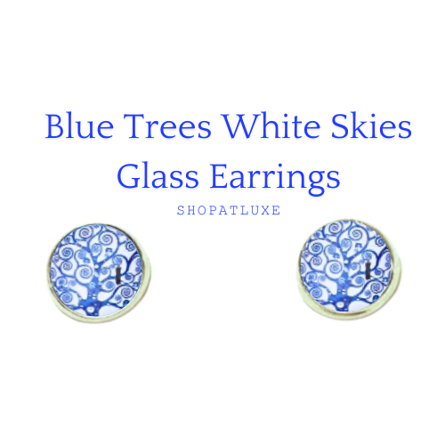 ABSTRACT TREES GLASS CABOCHON EARRINGS