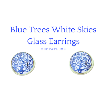 ABSTRACT TREES GLASS CABOCHON EARRINGS