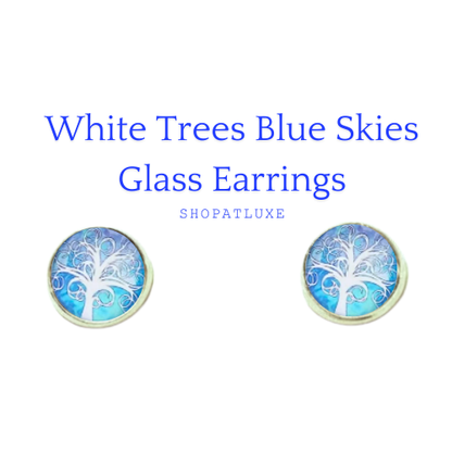 ABSTRACT TREES GLASS CABOCHON EARRINGS