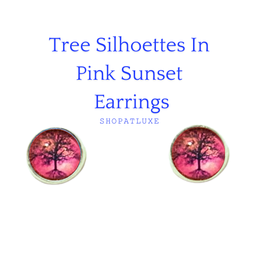 ABSTRACT TREES GLASS CABOCHON EARRINGS