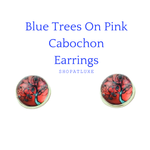 ABSTRACT TREES GLASS CABOCHON EARRINGS