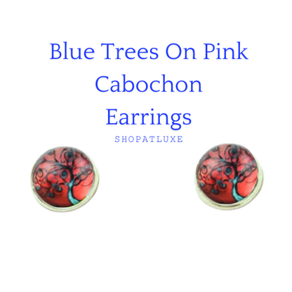 ABSTRACT TREES GLASS CABOCHON EARRINGS