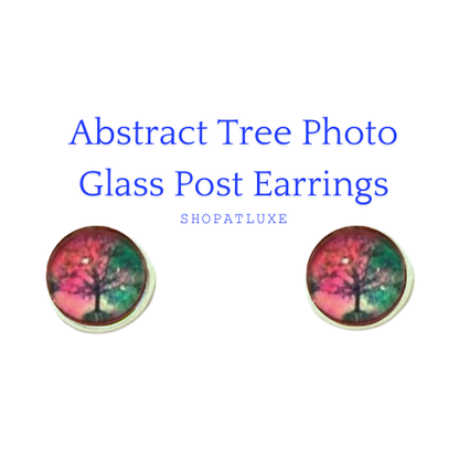 ABSTRACT TREES GLASS CABOCHON EARRINGS