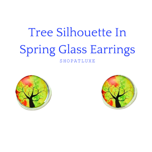 ABSTRACT TREES GLASS CABOCHON EARRINGS