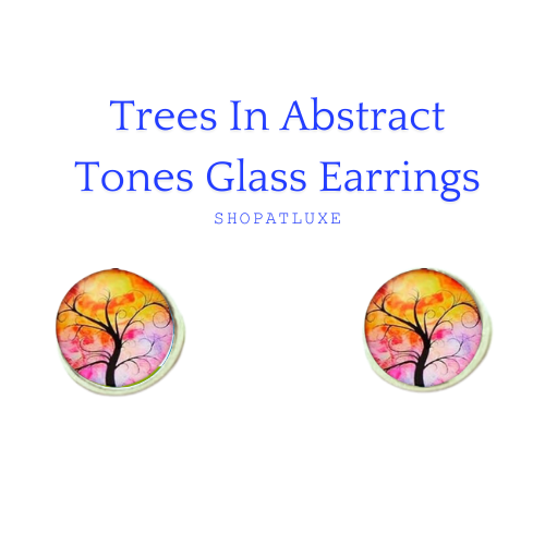 ABSTRACT TREES GLASS CABOCHON EARRINGS