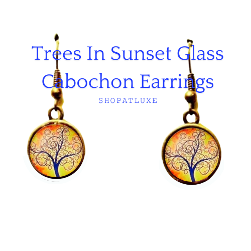 ABSTRACT TREES GLASS CABOCHON EARRINGS