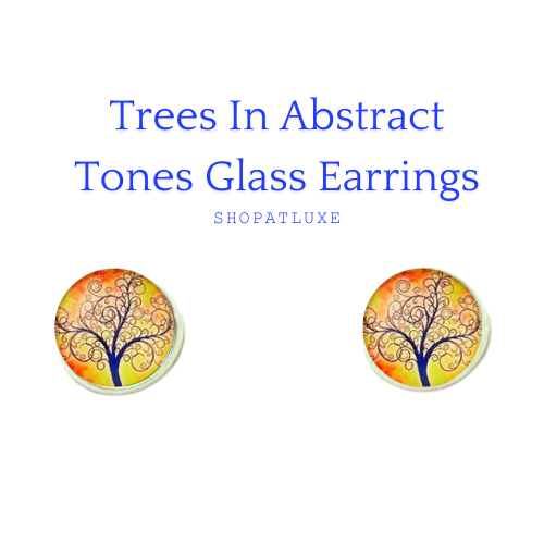 ABSTRACT TREES GLASS CABOCHON EARRINGS