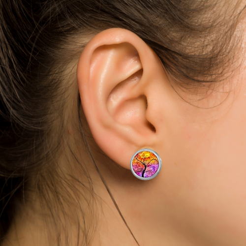 Trees In Abstract Tones Glass Earrings