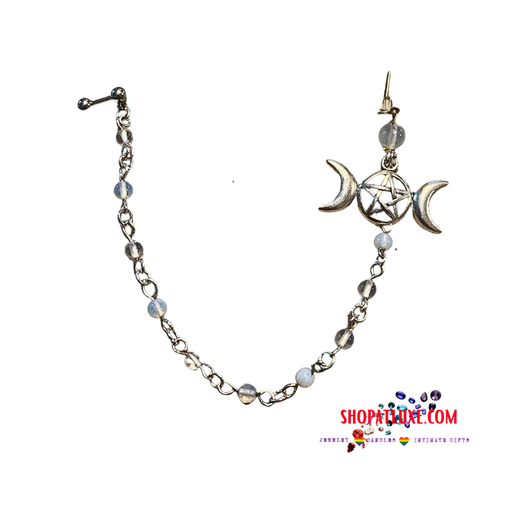 Triple Moon Goddess Moonstone Helix Barbell Ear Cuff