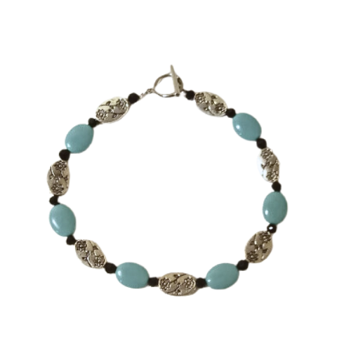 Turquoise And Onyx Beaded Bracelet