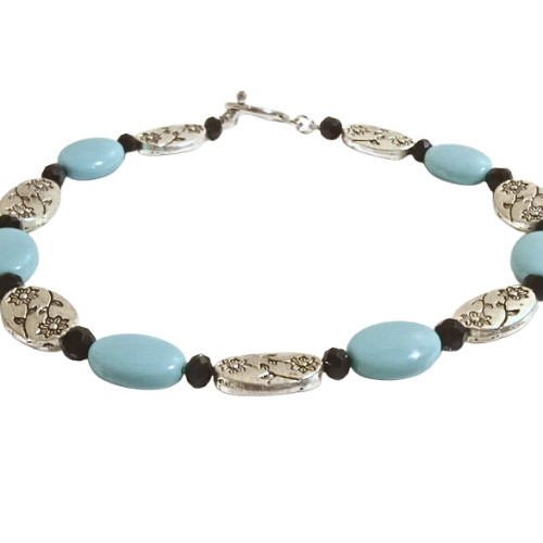 Turquoise And Onyx Beaded Bracelet