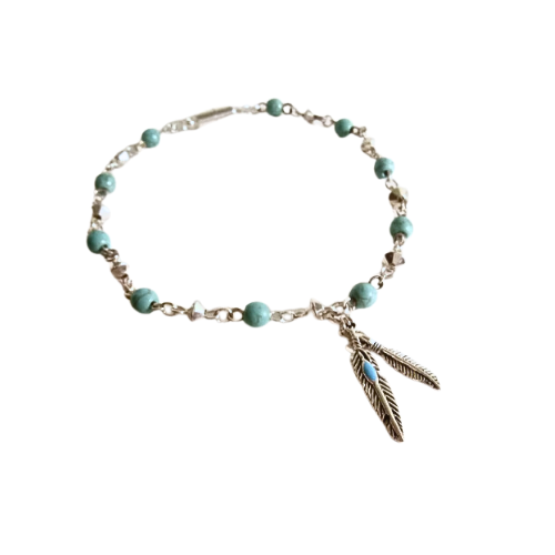 Turquoise And Silver Beaded Anklet