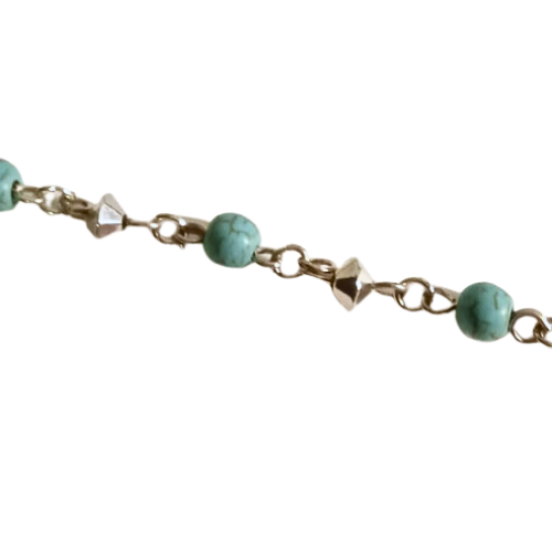 Turquoise And Silver Beaded Anklet