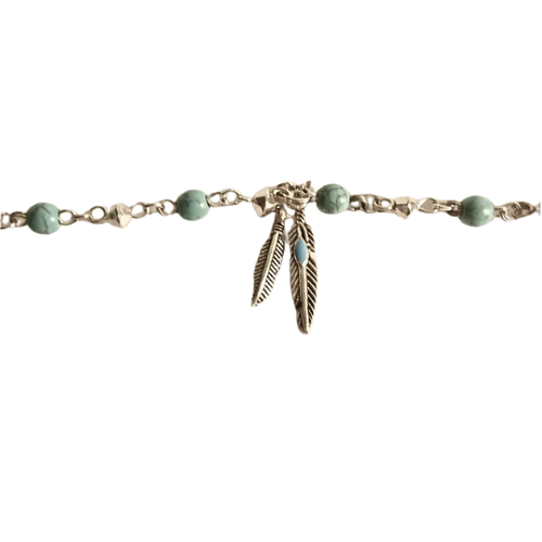 Turquoise And Silver Beaded Anklet