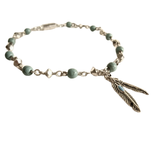 Turquoise And Silver Beaded Anklet
