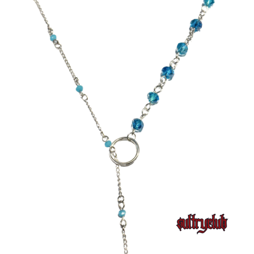 TURQUOISE CRYSTAL HAND BEADED LARIAT NECKLACE