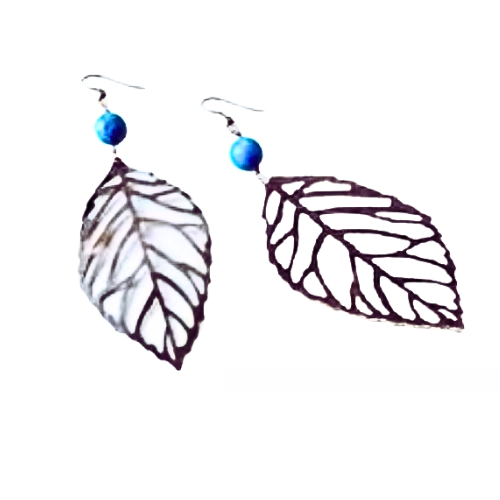 TURQUOISE EMBELLISHED LEAF EARRINGS