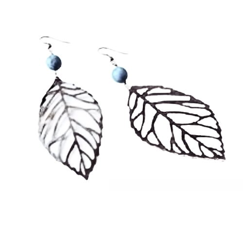 TURQUOISE EMBELLISHED LEAF EARRINGS