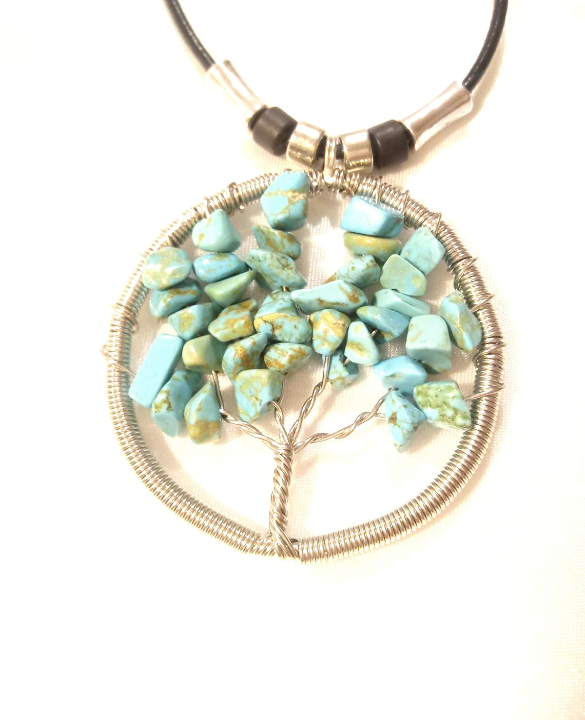 Turquoise Tree of Life Leather Necklace