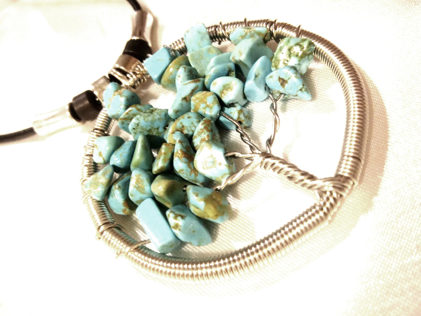 Turquoise Tree of Life Leather Necklace