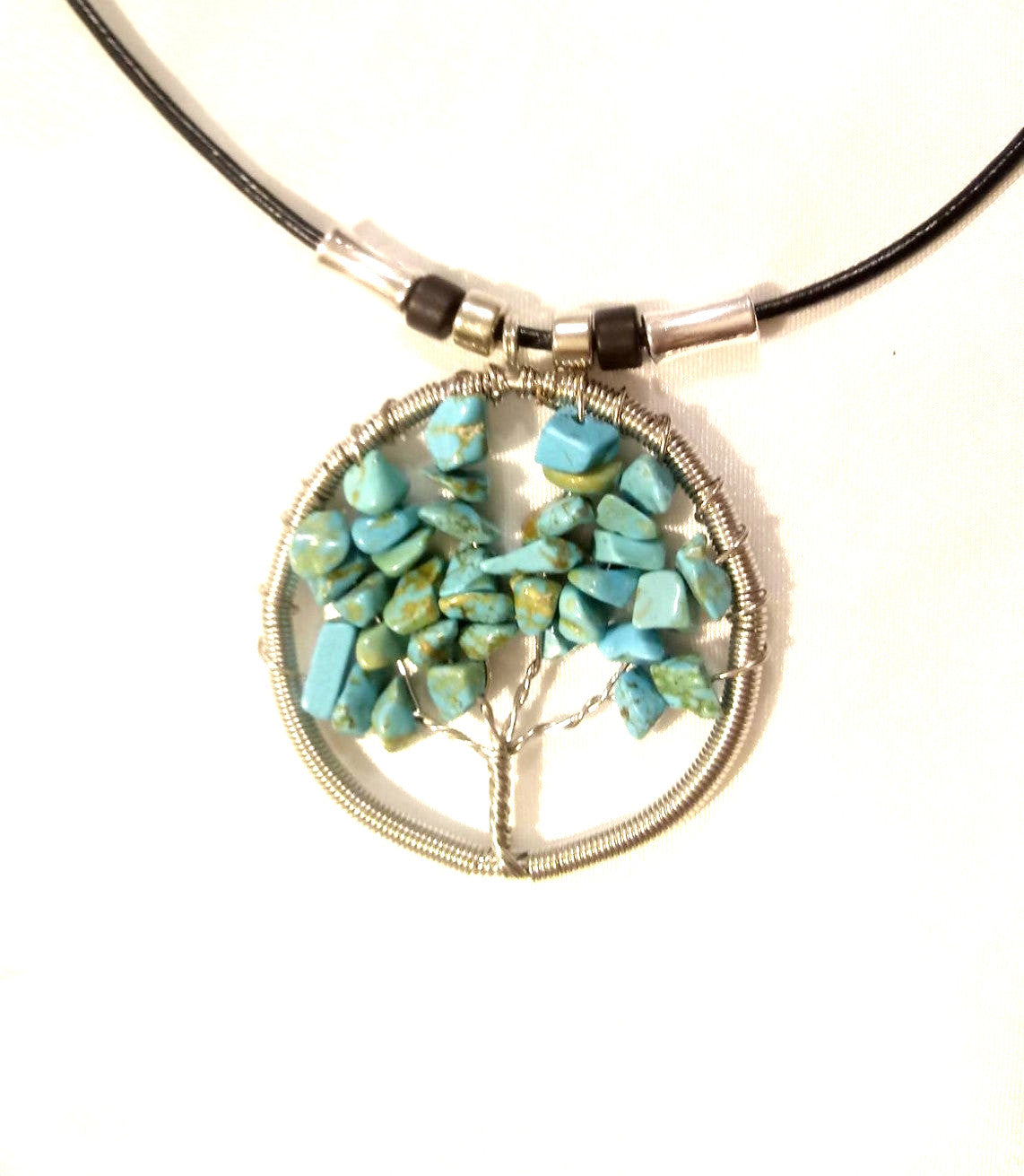 Turquoise Tree of Life Leather Necklace