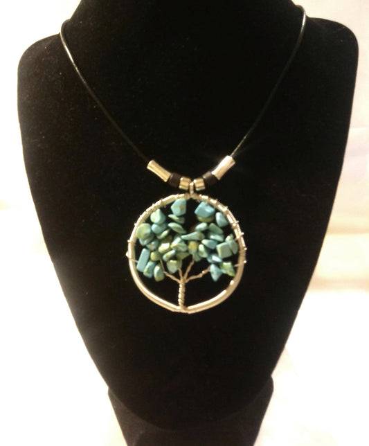 Turquoise Tree of Life Leather Necklace