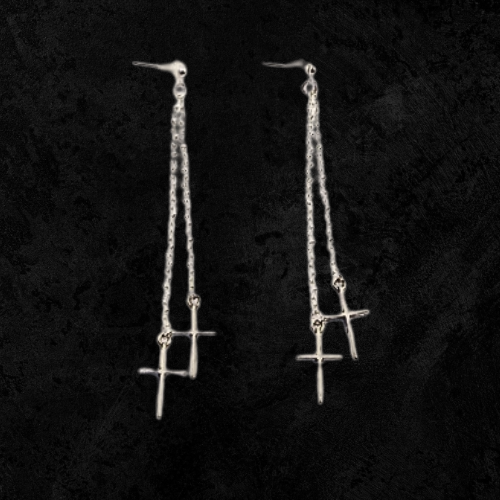 Twin Cross And Chains Earrings