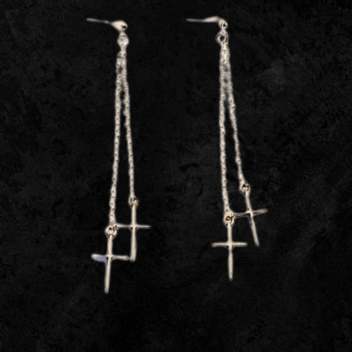 Twin Cross And Chains Earrings
