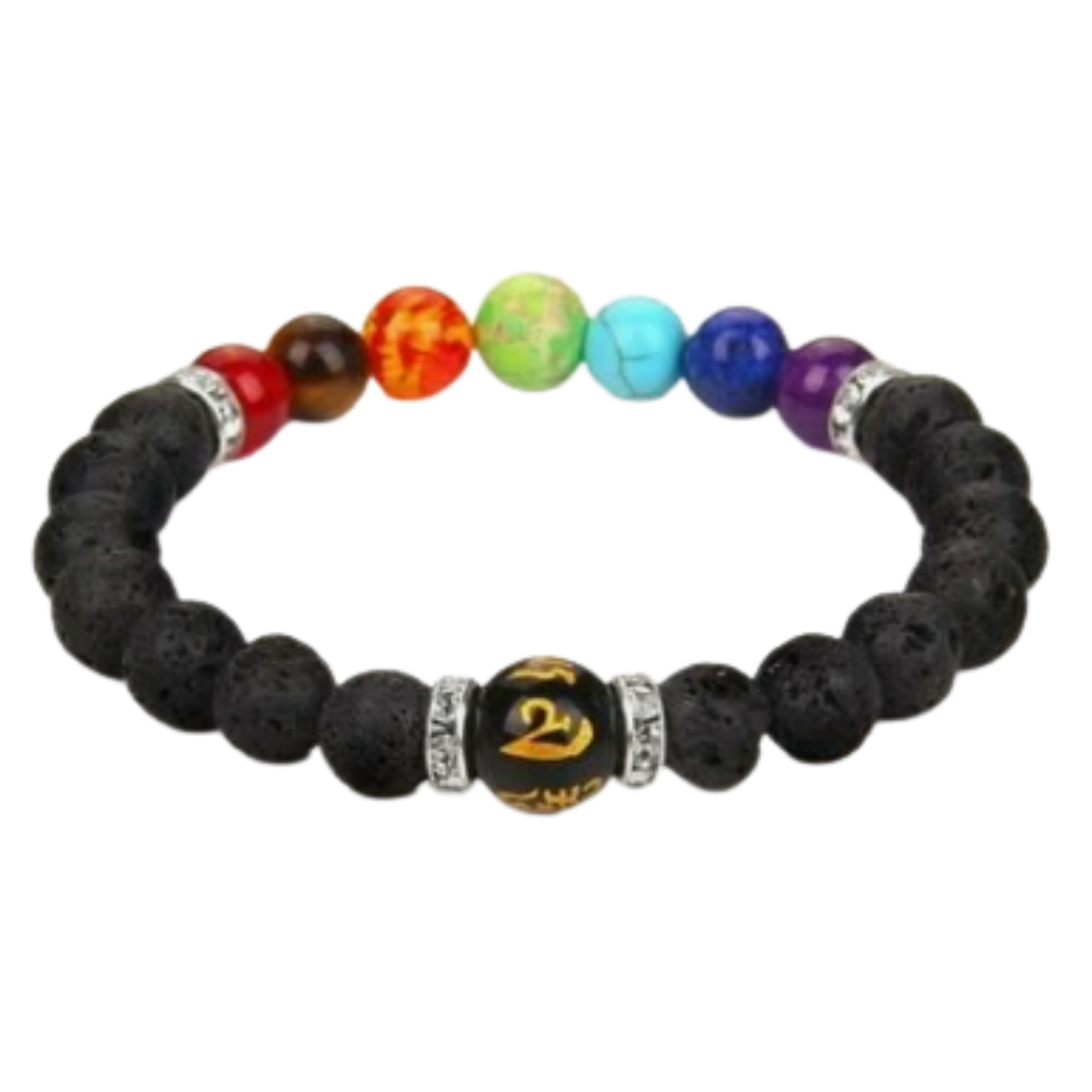 Chakras Volcanic Lava Beaded Bracelet With Omni Padre Bead